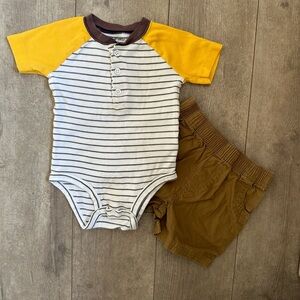 12 Month Baby Boy Summer Outfit Twill Shorts & Stripe Shirt